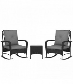 Outsunny Rattan Bistro Set Balcony Furniture with Rocking Chairs, Black