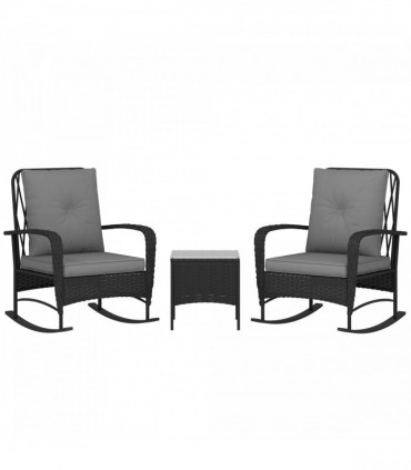 Outsunny Rattan Bistro Set Balcony Furniture with Rocking Chairs, Black