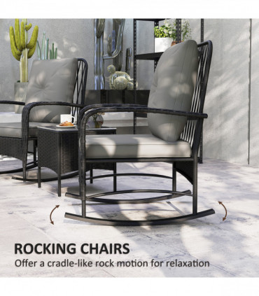 Outsunny Rattan Bistro Set Balcony Furniture with Rocking Chairs, Black
