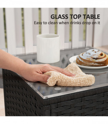 Outsunny Rattan Bistro Set Balcony Furniture with Rocking Chairs, Black