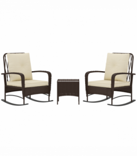 Outsunny Rattan Bistro Set Balcony Furniture with Rocking Chairs, Brown