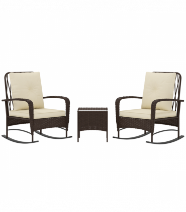 Outsunny Rattan Bistro Set Balcony Furniture with Rocking Chairs, Brown