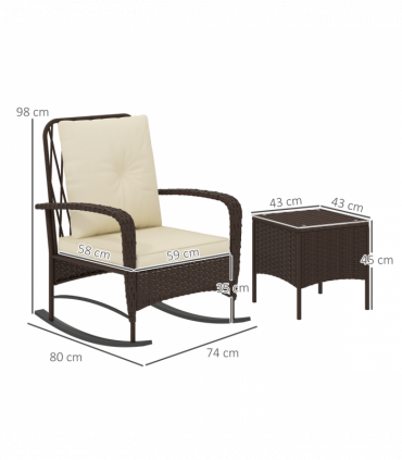 Outsunny Rattan Bistro Set Balcony Furniture with Rocking Chairs, Brown