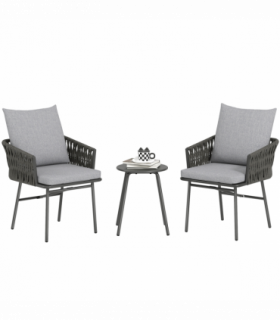 Outsunny Rattan Bistro Set, Balcony Table and Chairs with 4 Cushions, Grey