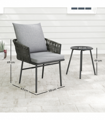 Outsunny Rattan Bistro Set, Balcony Table and Chairs with 4 Cushions, Grey