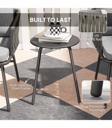 Outsunny Rattan Bistro Set, Balcony Table and Chairs with 4 Cushions, Grey