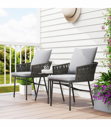 Outsunny Rattan Bistro Set, Balcony Table and Chairs with 4 Cushions, Grey