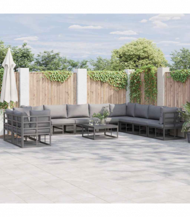 Garden Sofa Set with Cushion 10 pcs Black Aluminium