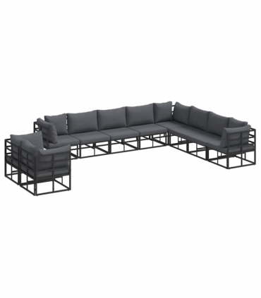 Garden Sofa Set with Cushion 10 pcs Black Aluminium