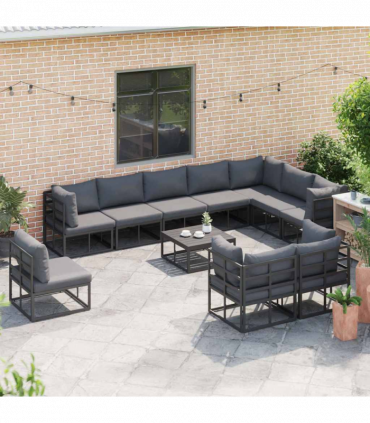 Garden Sofa Set with Cushion 10 pcs Black Aluminium