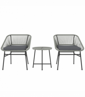 Outsunny Rattan Bistro Set, Small Balcony Furniture with Cushion, Light Grey