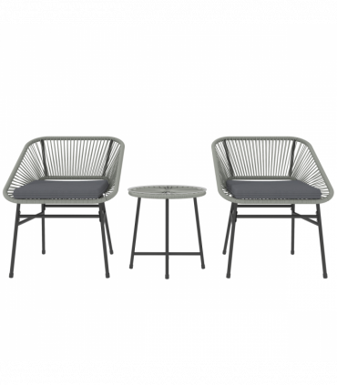 Outsunny Rattan Bistro Set, Small Balcony Furniture with Cushion, Light Grey