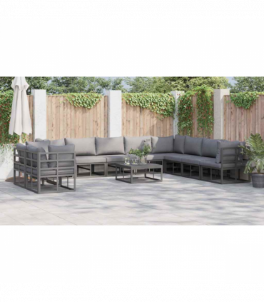 Garden Sofa Set with Cushion 10 pcs Black Aluminium