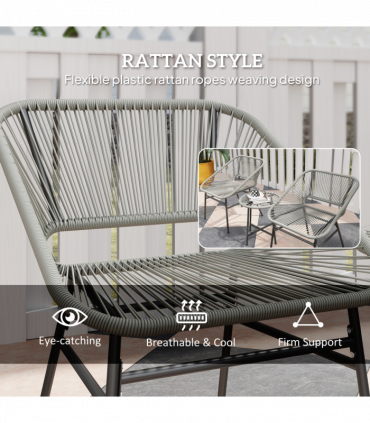Outsunny Rattan Bistro Set, Small Balcony Furniture with Cushion, Light Grey