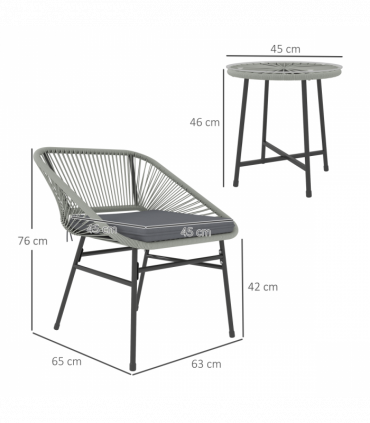 Outsunny Rattan Bistro Set, Small Balcony Furniture with Cushion, Light Grey