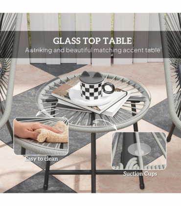 Outsunny Rattan Bistro Set, Small Balcony Furniture with Cushion, Light Grey