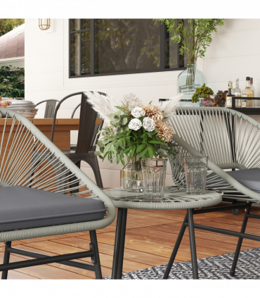 Outsunny Rattan Bistro Set, Small Balcony Furniture with Cushion, Light Grey