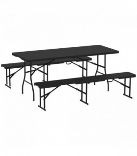 Outsunny Rattan Effect Folding Picnic Table and Bench Set w/ Handles, Black