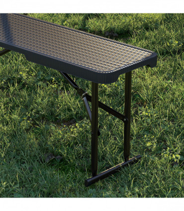 Outsunny Rattan Effect Folding Picnic Table and Bench Set w/ Handles, Black