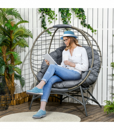 Outsunny Rattan Egg Chair Wicker Basket Chair with Cushion Bottle Holder Bag