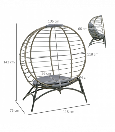 Outsunny Rattan Egg Chair Wicker Basket Chair with Cushion Bottle Holder Bag