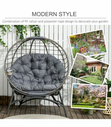 Outsunny Rattan Egg Chair Wicker Basket Chair with Cushion Bottle Holder Bag