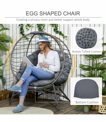 Outsunny Rattan Egg Chair Wicker Basket Chair with Cushion Bottle Holder Bag