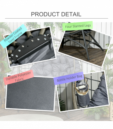 Outsunny Rattan Egg Chair Wicker Basket Chair with Cushion Bottle Holder Bag