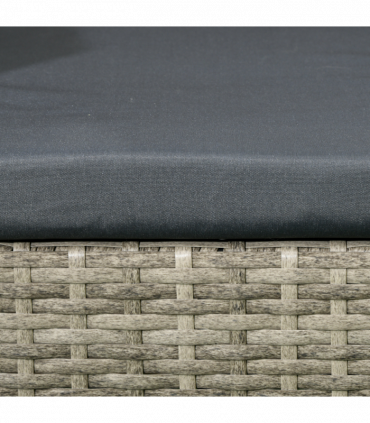 Outsunny Rattan Garden Bench w/ Glass Tea Table, Wicker Chair w/ Cushions Grey