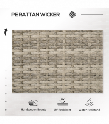 Outsunny Rattan Garden Bench w/ Glass Tea Table, Wicker Chair w/ Cushions, Grey