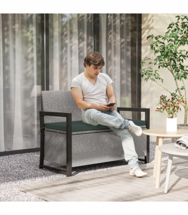 Outsunny Rattan Garden Bench with Storage, Inner Bag, 151.5L Outdoor Bench