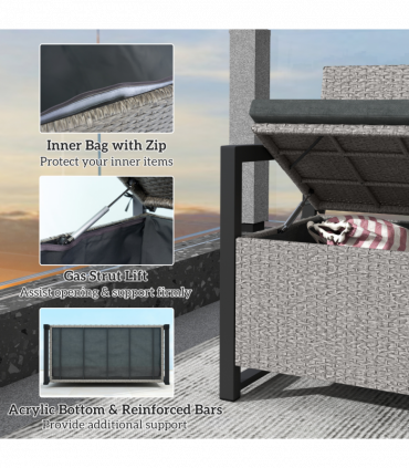 Outsunny Rattan Garden Bench with Storage, Inner Bag, 151.5L Outdoor Bench