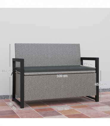 Outsunny Rattan Garden Bench with Storage, Inner Bag, 151.5L Outdoor Bench