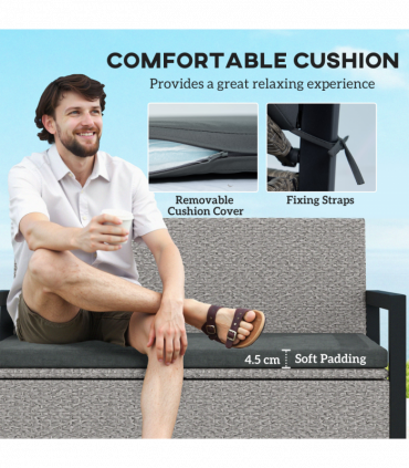 Outsunny Rattan Garden Bench with Storage, Inner Bag, 151.5L Outdoor Bench