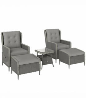 Outsunny Rattan Garden Furniture Set with Footstools Armchairs Charcoal Grey
