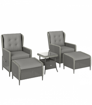 Outsunny Rattan Garden Furniture Set with Footstools Armchairs Charcoal Grey