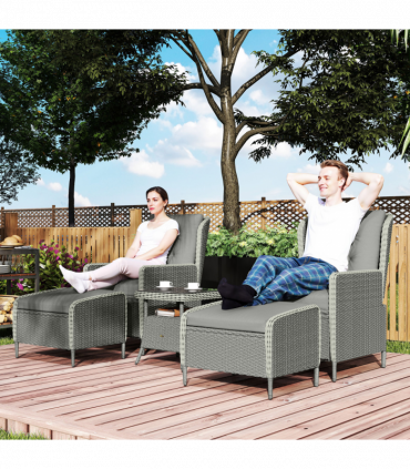 Outsunny Rattan Garden Furniture Set with Footstools Armchairs Charcoal Grey