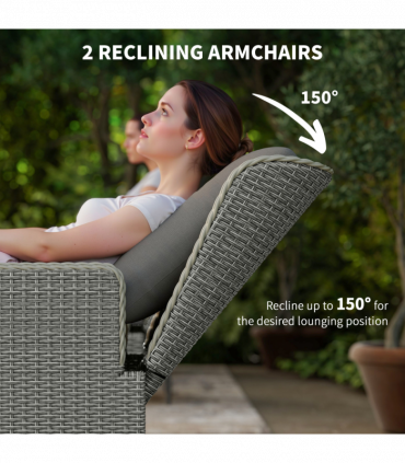 Outsunny Rattan Garden Furniture Set with Footstools Armchairs Charcoal Grey