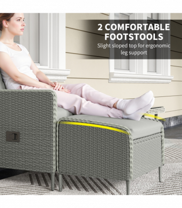 Outsunny Rattan Garden Furniture Set with Footstools Armchairs Charcoal Grey