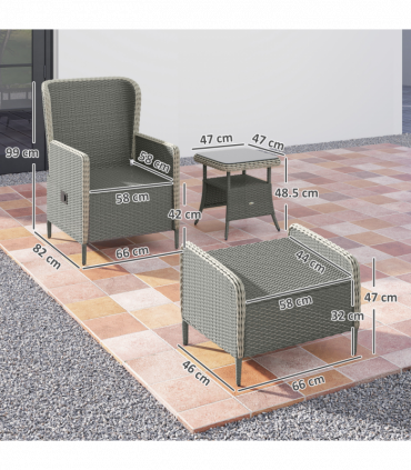Outsunny Rattan Garden Furniture Set with Footstools Armchairs Charcoal Grey