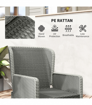 Outsunny Rattan Garden Furniture Set with Footstools Armchairs Charcoal Grey