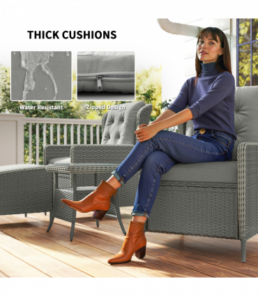 Outsunny Rattan Garden Furniture Set with Footstools Armchairs Charcoal Grey