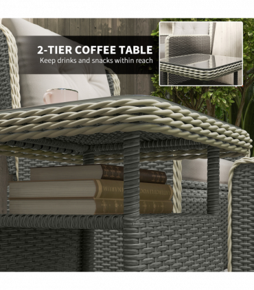 Outsunny Rattan Garden Furniture Set with Footstools Armchairs Charcoal Grey