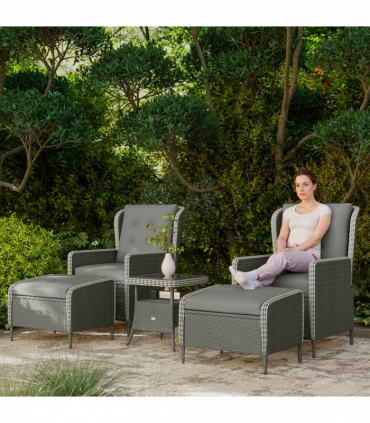 Outsunny Rattan Garden Furniture Set with Footstools Armchairs Charcoal Grey