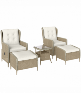 Outsunny Rattan Garden Furniture Set with Footstools Armchairs Light Grey