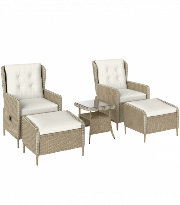 Outsunny Rattan Garden Furniture Set with Footstools Armchairs Light Grey