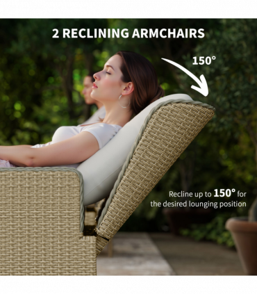 Outsunny Rattan Garden Furniture Set with Footstools Armchairs Light Grey