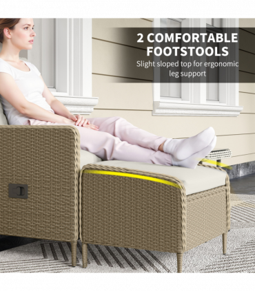 Outsunny Rattan Garden Furniture Set with Footstools Armchairs Light Grey