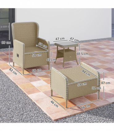 Outsunny Rattan Garden Furniture Set with Footstools Armchairs Light Grey