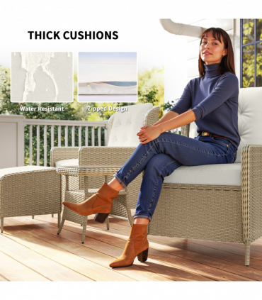 Outsunny Rattan Garden Furniture Set with Footstools Armchairs Light Grey